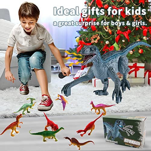 HANMUN Remote Control Dinosaur Toys, Electric Walking Dinosaur Toy Realistic Simulation Sounds Infrared Walking Velociraptor with Lighting for 3 Age Boys Girls gifts