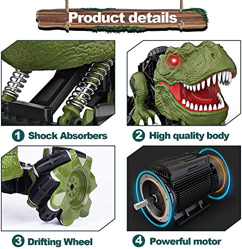 Dinosaur Remote Control Car Toys - 2.4 GHz Monster Truck 360° Spins Stunt Car Rechargeable Cars Toys 45° Drift Outdoor for Boys Girls