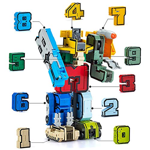 XLX20001 Number Deformation Robot Toys, Assemble Building Blocks Kits Digital Robot, Transform Into Car Vehicle/Dinosaur, Educational Learning Gift