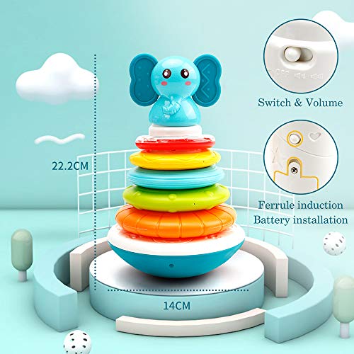 HE21002 Baby Stacking Rings Musical Toys - Building Rings Stacker & Teethers Early Educational Learning Stacking Toys with Sounds & Songs Tumbler Toys Baby Interactive Toy for Babies Toddlers Ages 6 Months+