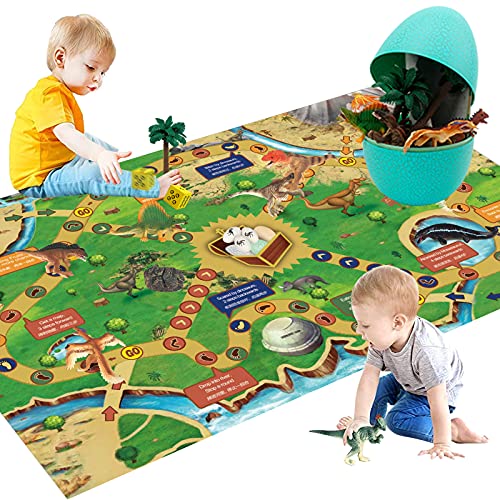 WISHTIME Dinosaur Play Mat with Big Dinosaur Eggs - Dinosaur Toys Figures and Activity Play Mat Best Gifts for 3 4 5 6 7 Years Old Kids Boys Girls