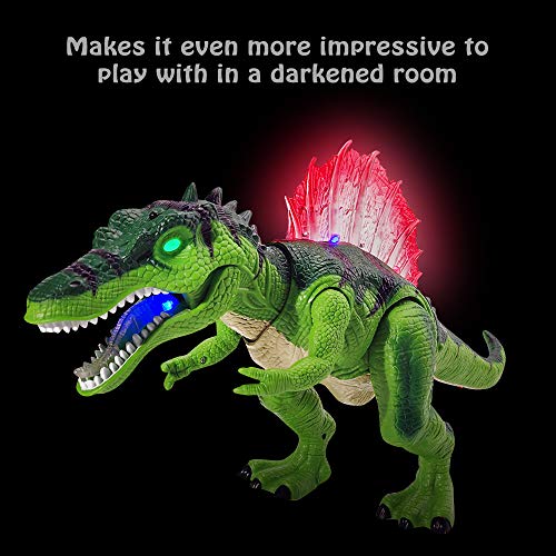 TOP20014-Green Remote Control Dinosaurs Toy for Kids - LED Light Up Walking and Roaring Realistic Dinosaur Toys with Glowing Eyes, Dancing, Shaking Head Robot, Green