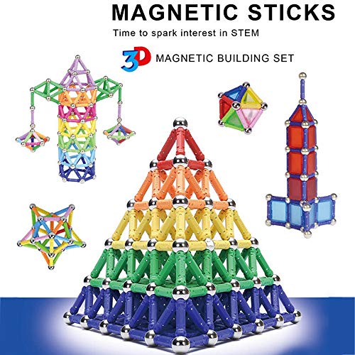 ZF20001 Magnetic Sticks Building Blocks Toys, Magnet Construction Build Kit Education Toys 3D Puzzle for Kids and Adult, Playing Stacking Game with Magnetic Sticks and Non-magnetic Balls