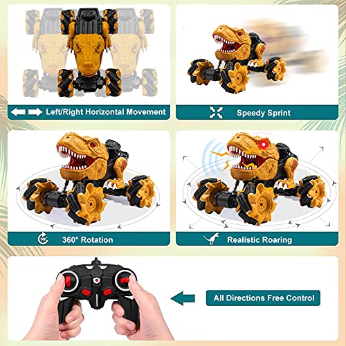 Remote Control Car Dinosaur Toys - 2.4 GHz Monster Truck 360° Spins Stunt Car Rechargeable Cars Toys 45° Drift Outdoor for Boys Girls