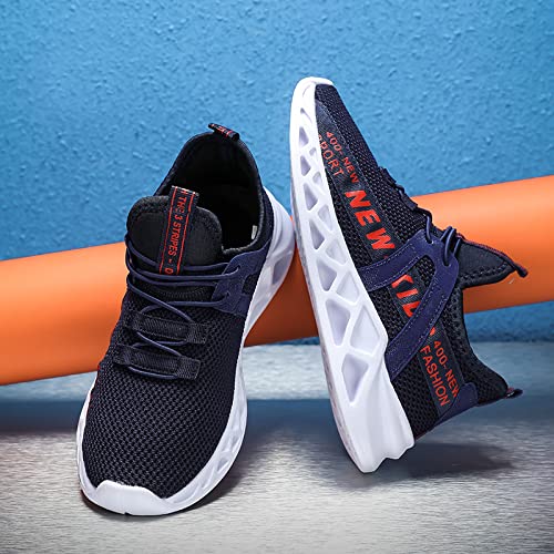 ZHEGAO Kids Trainers Running Shoes Tennis Shoes Boys School Shoes Mesh Lightweight Casual Walking Shoes Athletic Sport Shoes Navy & White Size 8 UK Child