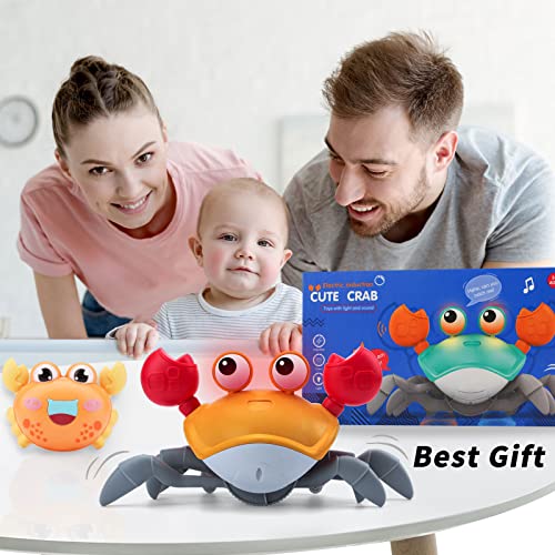 Growinlove Crawling Crab Baby Toy, Interactive Tummy Time Crab Toy with Music, Lights and Obstacle Avoidance Feature, USB Rechargeable Dancing Toy for Babies Boys Girls