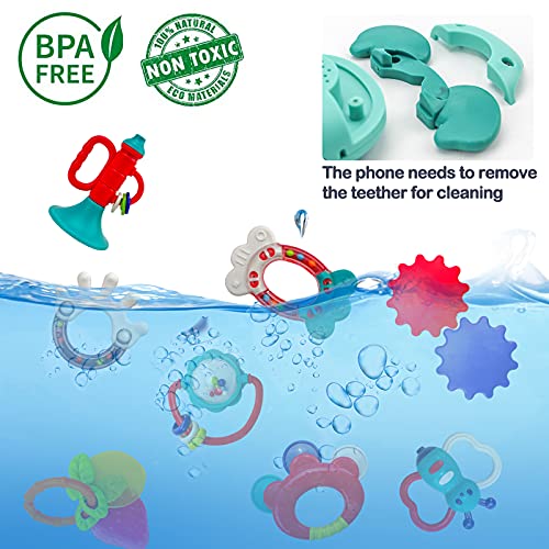 SLE21001 Baby Rattle Teether Toy Phone Set, 10PCS Infant Newborn Baby Toys 6 to 12 Months, Grab Spin Rattle Shaker with Storage Box, Infant Teething Toys for Toddlers Boys Girls