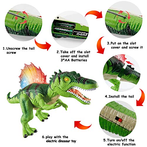 TOP20014-Green Remote Control Dinosaurs Toy for Kids - LED Light Up Walking and Roaring Realistic Dinosaur Toys with Glowing Eyes, Dancing, Shaking Head Robot, Green