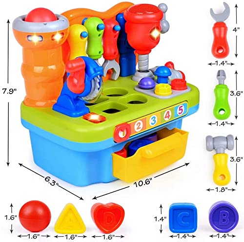 HL907 Kids Play Tool Workbench Toy - Multifunctional Musical Learning Tool Workbench Pretend Toy Set with Shape Sorter Tools ,Educational Toy for 18 Months Old Boys Baby 2 3 4 Years Old Toddler