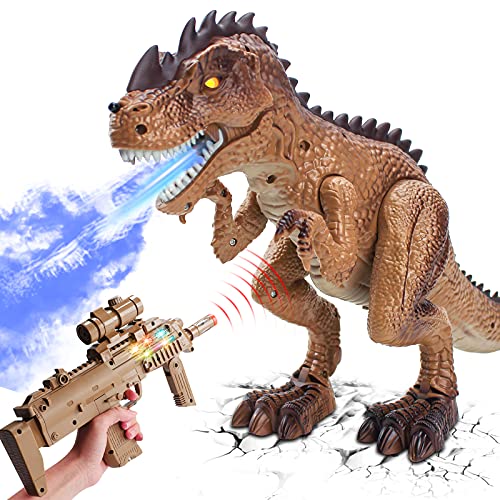 WS21001 RC Dinosaur Toys for Kids 8-12, Large Realistic Walking TRex Toy Shooting Game Battle Attack Robot Tyrannosaurus Rex Dinosaur Toys with Roaring Sound Lights, Christmas Birthday Gift for Boys Girls 3+
