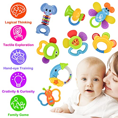 Rattle Teether Set Baby Toy - WISHTIME Baby Activity Rattle Toys,Grab Toys,Shaking Bell Rattles Set with Luggage Box for Newborn Baby, 3,6,9,12 Month infant.