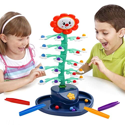 WZK21001 Xmasmate Electric Shaking Sunflower Balancing Game Toy, Fun Parent-Child Interactive Desktop Game Toy with 24pcs Colored Beads and 4 Tongs,Improve Motor Skills for Boys/Girls Birthday Gift