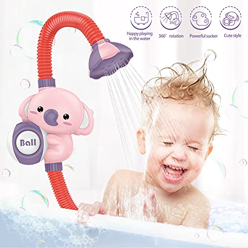 QC21002-Pink  Growinlove Baby Bath Shower Head Toy, Electric Elephant Baby Bath Toys Sprinkler Bathtub Toy for Kids, Bath Time Toy for Newborn Babies Boys Girls