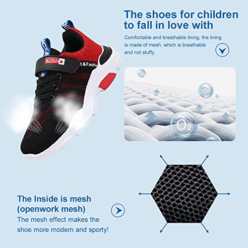Kid Trainers Boys Running Trainers Mesh Walking ShoesSport Shoes Lightweight Casual Shoes Black & Red Size 37