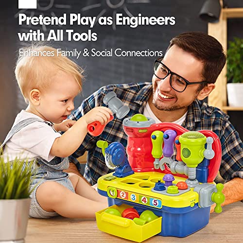 HL907 Kids Play Tool Workbench Toy - Multifunctional Musical Learning Tool Workbench Pretend Toy Set with Shape Sorter Tools ,Educational Toy for 18 Months Old Boys Baby 2 3 4 Years Old Toddler