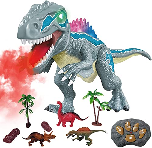 TOP20010 Remote Control Dinosaur Toys for Kids - Electronic Toy Walking Spray Mist Realistic Velociraptor Dinosaur Toys with LED Light Up, Roaring Sound, Shaking Head for Toddlers Boys Girls