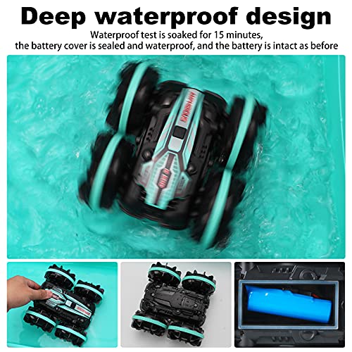 WSD21001-BLUE Xmasmate Amphibious RC Car for Kids - 2.4 GHz Remote Control & Watch Gesture Sensor RC Boat Toy Waterproof RC Monster Truck Stunt Car for 6-12 Years Old Boys Girls All Terrain Xmas Birthday Gifts