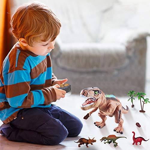 TOP19028-Brown Remote Control Dinosaur Electric Toy Kids RC Animal Toys Dinosaur Walking and Roaring Realistic T-Rex Robot Toys for Toddlers Boys Girls Brown