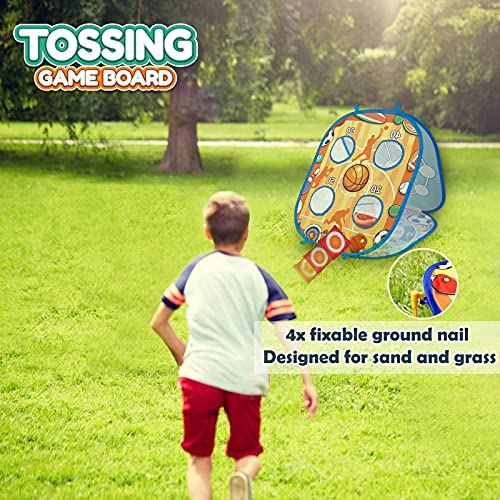 TOP21011 Bean Bag Toss Game - Toss Game Kit for kids, Cornhole Board, Sandbag Throwing, Dart Board and Tic Tac Toe, Indoor Outdoor Throwing Games for Family Activity, Gifts for Age 5+ Years Old Girls Boys