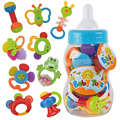 ZM15015 Baby Rattle Toys for Newborns - Baby Rattle Set 9pcs - Baby Toys Rattles and Teethers for Girls Boys 0-3-6-9-12 Months - Infant Rattle Teething Toys - Developmental Sensory Toys for Babies