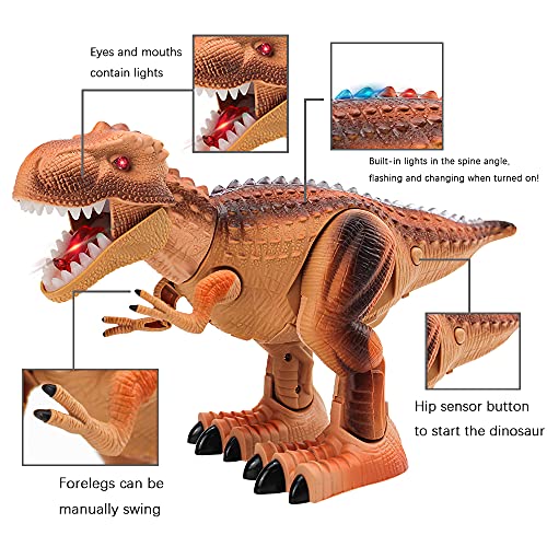 RC21001 Growinlove Remote Control Dinosaur Toy with Lighting Flashlight - Electronic Realistic Walking Dinosaur with Light Up and Roaring Sounds, Dinosaurs Gifts Toys for 3+ Year Old Boys Girls Kids