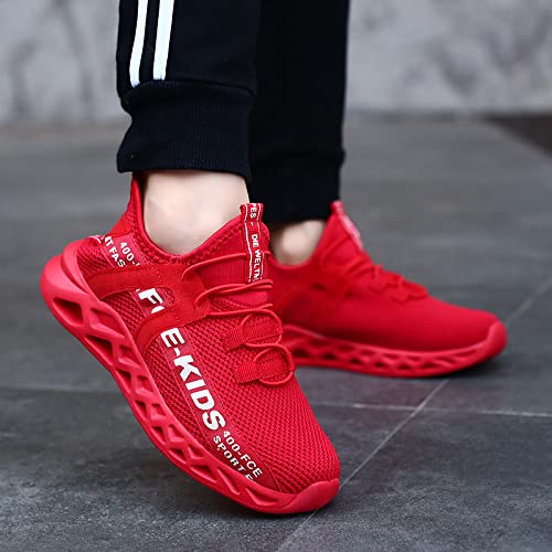 ZHEGAO Boys Girls Trainers Breathable Walking Shoes Mesh Lighweight Running Shoes Tennis Shoes Outdoor Athletic Sports Shoes Sneakers Red Size 9 UK Child