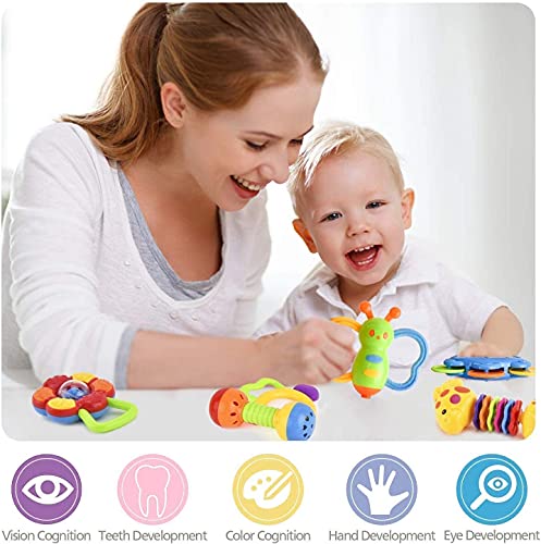 ZM15015-Plus 11PCS Baby rattles teethers for Newborn Toys, Gifts for Infants with Hand Development Rattle Toys and Giant Bottle for 0 3 6 9 12 Month Girl and boy
