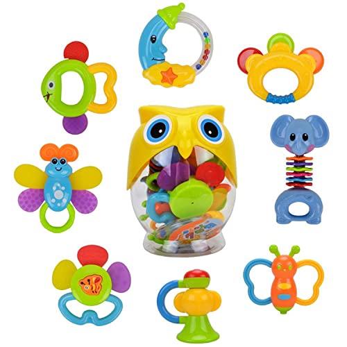 Rattle Teether Set Baby Toy - WISHTIME Baby Activity Rattle Toys,Grab Toys,Shaking Bell Rattles Set with Luggage Box for Newborn Baby, 3,6,9,12 Month infant.