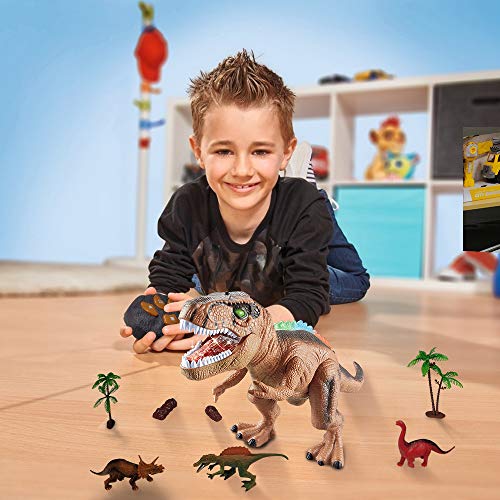 TOP19028-Brown Remote Control Dinosaur Electric Toy Kids RC Animal Toys Dinosaur Walking and Roaring Realistic T-Rex Robot Toys for Toddlers Boys Girls Brown