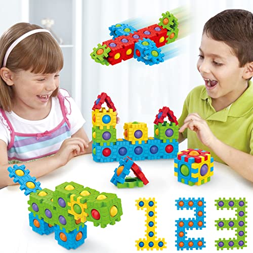 ZHEGAO 48PCS Pop Blocks Pop Puzzle Toy, Two-in-One Fidget Toys, Bubble Popping Sensory Toy, STEM Toys for 3+ Year Old Kids