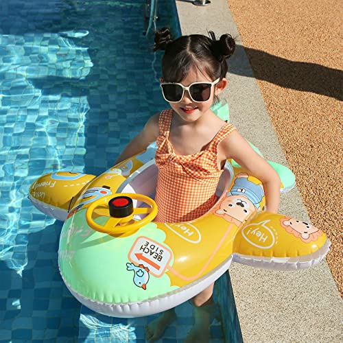WM22012 Kids Pool Floats Inflatable Swimming Float, Baby Water Float Toys with Steering Wheel and Horn, Swimming Ring with Seat for Kids