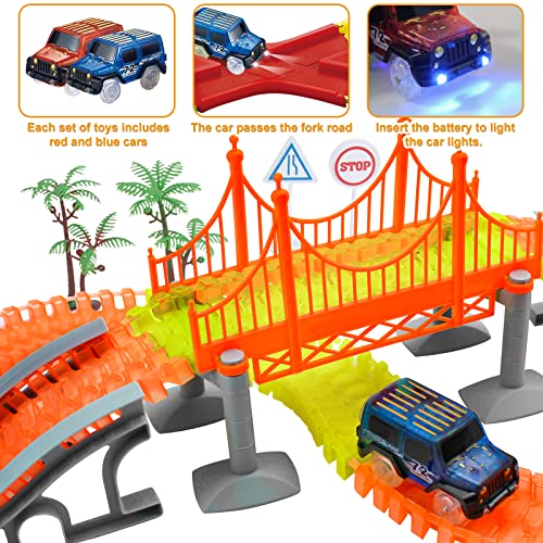 Glow Race Tracks Toy with 2 LED Light Race Cars and 18 ft 360Pcs Bendable Race Track Set Toys for Boy Age 3-12 Years Old