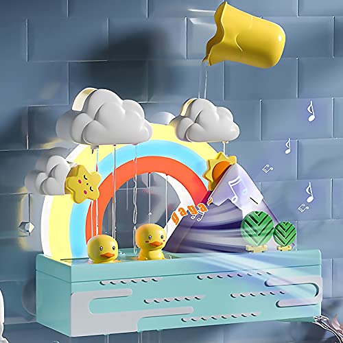 SDL21002 Baby Bath Toys for Toddlers 2-3 Bathtub Toy Musical Sound Bathroom Toy Wall Spin Duck Cloud Weather Toy Kids Water Game Waterfall with Music & Light, Gifts for 18 Months Boys and Girls