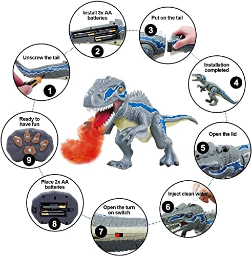 TOP20010 Remote Control Dinosaur Toys for Kids - Electronic Toy Walking Spray Mist Realistic Velociraptor Dinosaur Toys with LED Light Up, Roaring Sound, Shaking Head for Toddlers Boys Girls