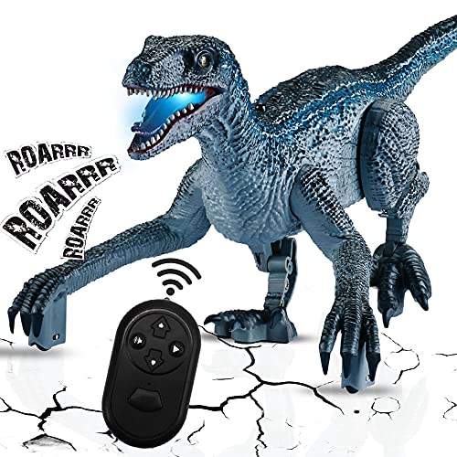Remote Control Dinosaur Toys for Kids 4-7, Electronic Realistic Velociraptor RC Dinosaur Walking Pets Robot Dino with Lights and Roaring Sounds, Gifts for Boys Girls Age 5 8 10 12 Years Old