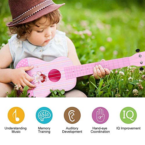 HANMUN Unicorn Musical Ukulele Guitar Toys - 23 Inch Pink Guitar with 4 Strings Musical Instruments Learning Educational Toys for Kids Children Girls Boys Adult Children (Pink)