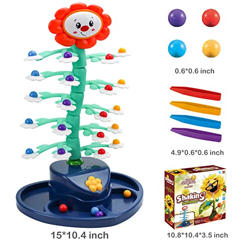 WZK21001 Xmasmate Electric Shaking Sunflower Balancing Game Toy, Fun Parent-Child Interactive Desktop Game Toy with 24pcs Colored Beads and 4 Tongs,Improve Motor Skills for Boys/Girls Birthday Gift