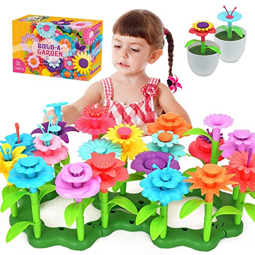 TS20002 Happytime Flower Garden Building Toy Set -109 Pcs Build a Bouquet Floral Arrangement Playset Pretend Gardening Blocks Educational Creative Craft Toys for 3, 4, 5, 6 7 8 Year Old Toddlers Kids Girls
