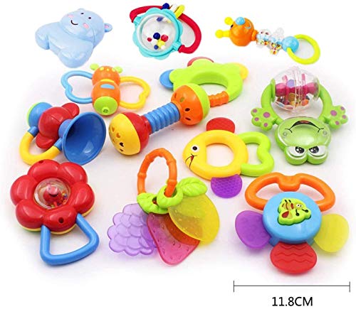 ZM15015-Plus Rattle Teether Set Baby Toy - Sensory Baby Toy 0-12 Months Shaker Grab Rattle Baby Infant Newborn Toys Early Educational Toys for 3 6 9 12 Month Boys Girls