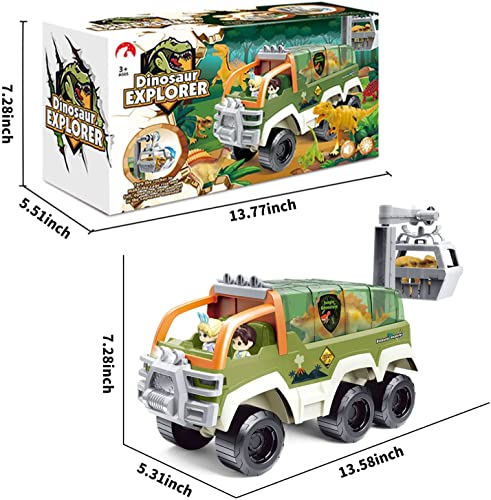 HG21001 Toddler Toys for 3 4 5 6 Years Old Boy, Dinosaur Truck Toy Car Transporter Carrier Set w/ Dinosaur Figures & Mini Racing Car with Sound & Light , Car Toys Set for Age 3-9 Toddlers Kids Boys & Girls