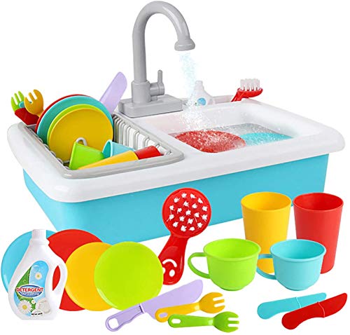 Kitchen Sink Toys Pretend Play - Dishwasher Playing Toy with Running Water Wash Up Kitchen Toys Pretend Role Play Toys for Boys Girls Toddlers
