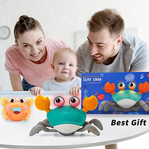 QC21001-Green Growinlove Baby Crawling Crab Musical Toy, Toddler Electronic Light Up Crawling Toy with Automatically Avoid Obstacle, Walking Crab Toy for Toddler Babies Boys Girls