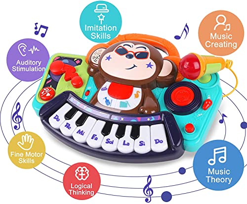 HL3137 Baby Toys for 12 18 Months Old Boys Girls, Electronic Monkey Piano Keyboard, Baby Monkey Band Music Center W/ Microphone, Toddler Musical Development, Birthday Gifts for 18 24 Month 2 3 Year Old Kods