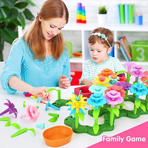 TS19001 Flower Garden Building Toy Set - Happytime 148 Pcs Build a Bouquet Floral Arrangement Playset Pretend Gardening Blocks Educational Creative Craft Toys for 3, 4, 5, 6 7 8 Year Old Toddlers Kids Girls