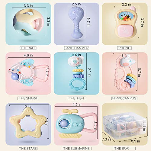 HE18005 Baby Rattles Teether Baby Toys - Newborn Toys Rattle Musical Toy Set Shaker Grab and Spin Early Educational Toys for Baby Infant Newborn Christmas Gifts