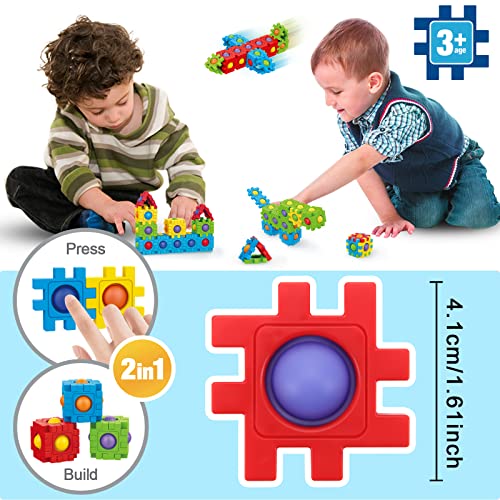 ZHEGAO 48PCS Pop Blocks Pop Puzzle Toy, Two-in-One Fidget Toys, Bubble Popping Sensory Toy, STEM Toys for 3+ Year Old Kids
