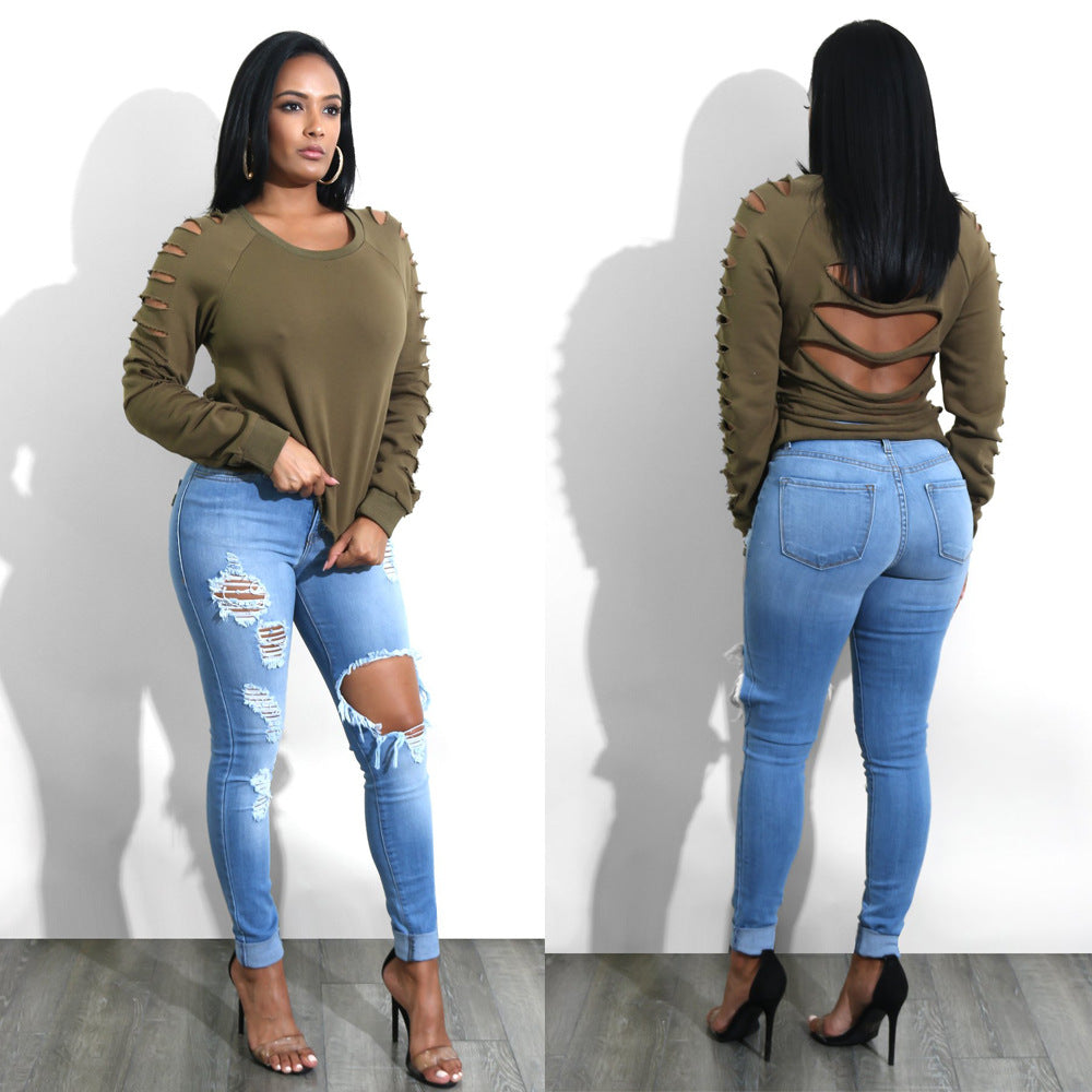 Ripped Oversized Jeans Women's Fashion Skinny Tappered Pants