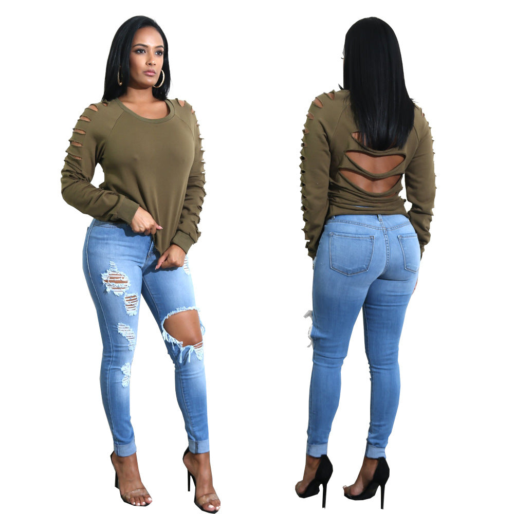 Ripped Oversized Jeans Women's Fashion Skinny Tappered Pants