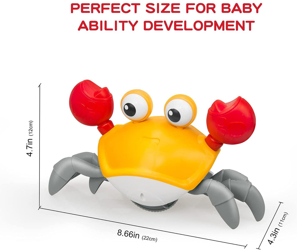 Hanmun Orange Crawling Crab Baby Toy with Music and LED Light Up for Kids, Toddler Interactive Learning Development Toy with Automatically Avoid Obstacles, Build in Rechargeable Battery