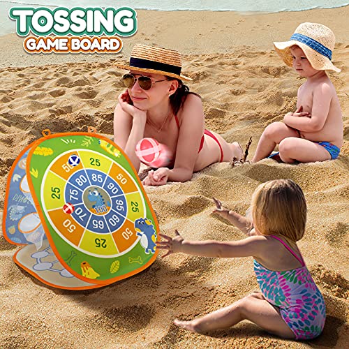 Bean Bag Toss Game - Toss Game Kit for kids, Cornhole Board, Sandbag Throwing, Dart Board and Tic Tac Toe, Indoor Outdoor Throwing Games for Family Activity, Gifts for Age 4+ Years Old Girls Boys